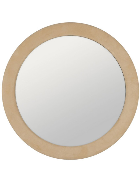 Grand Miroir mural moderne Rond 100x100 en Tissu Beige Bois MDF Aledo - 1