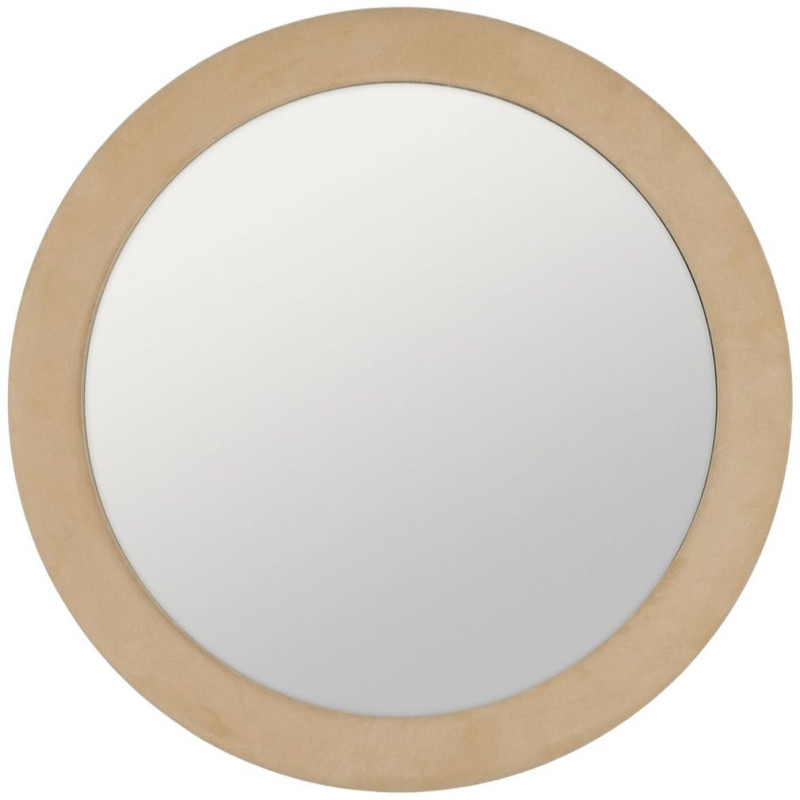 Grand Miroir mural moderne Rond 100x100 en Tissu Beige Bois MDF Aledo - 2