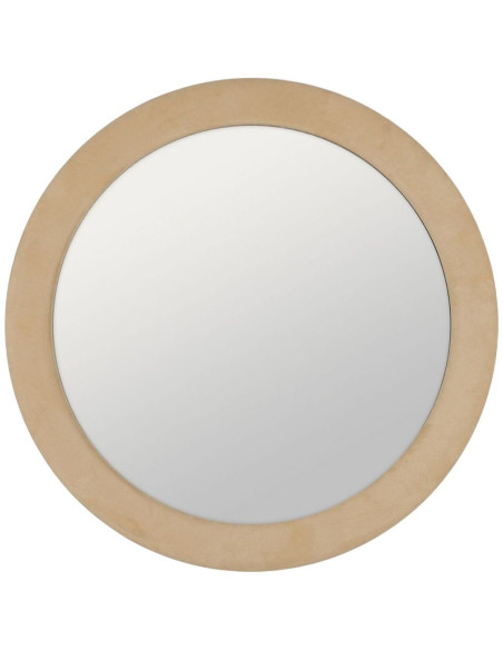 Grand Miroir mural moderne Rond 100x100 en Tissu Beige Bois MDF Aledo - 2