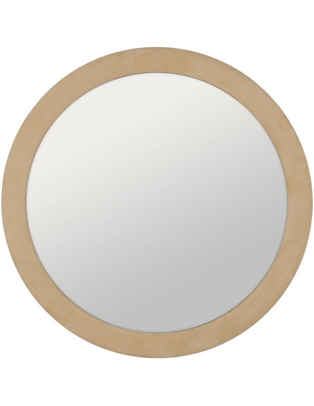 Grand Miroir mural moderne Rond 120x120 en Tissu Beige Bois MDF Aledo - 1