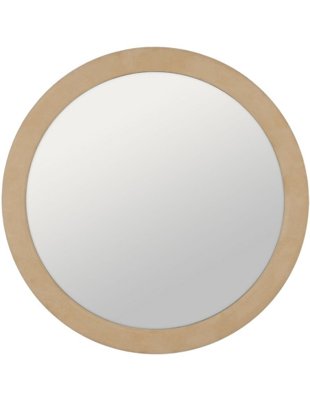 Grand Miroir mural moderne Rond 120x120 en Tissu Beige Bois MDF Aledo - 2