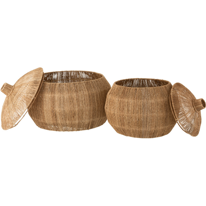 Panier de rangement Boule avec couvercle Dantya en Jute Naturel Métal (Lot de 2) - 3