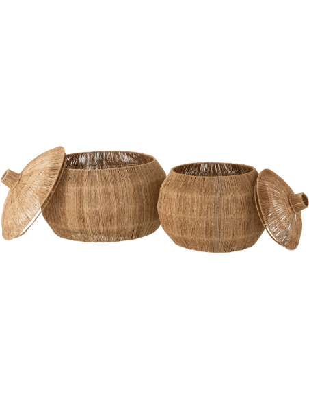 Panier de rangement Boule avec couvercle Dantya en Jute Naturel Métal (Lot de 2) - 3