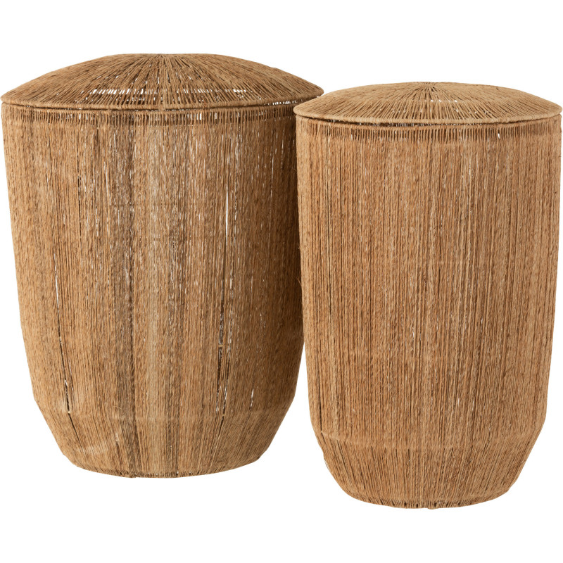 Panier de rangement Rond avec couvercle Dantya en Jute Naturel Métal (Lot de 2) - 1
