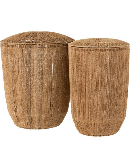 Panier de rangement Rond avec couvercle Dantya en Jute Naturel Métal (Lot de 2) - 1