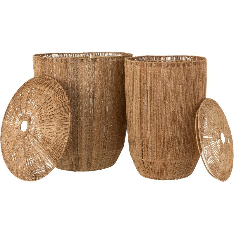 Panier de rangement Rond avec couvercle Dantya en Jute Naturel Métal (Lot de 2) - 2