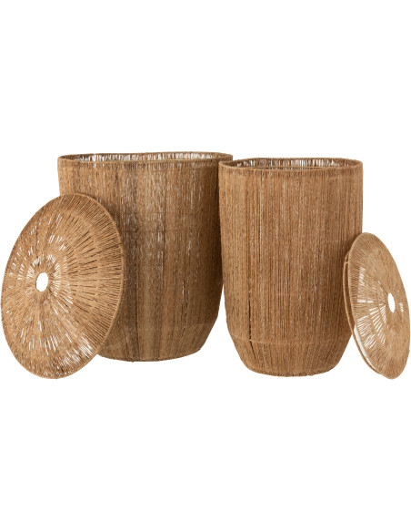 Panier de rangement Rond avec couvercle Dantya en Jute Naturel Métal (Lot de 2) - 2