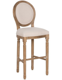 Tabouret de bar Médaillon en Lin Beige Bois de bouleau Bois d'hévéa Elda - 1