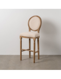 Tabouret de bar Médaillon en Lin Beige Bois de bouleau Bois d'hévéa Elda - 2