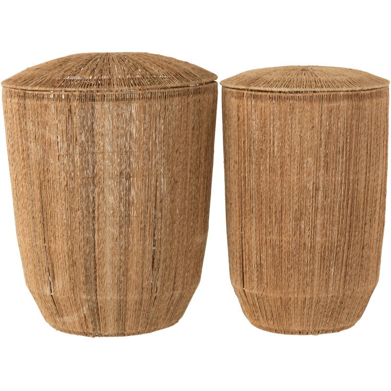 Panier de rangement Rond avec couvercle Dantya en Jute Naturel Métal (Lot de 2) - 3