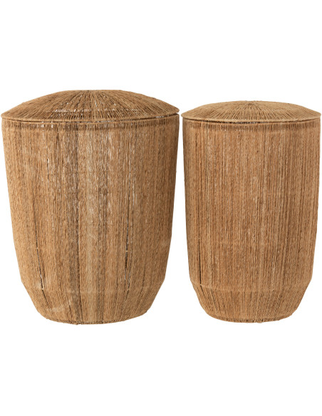 Panier de rangement Rond avec couvercle Dantya en Jute Naturel Métal (Lot de 2) - 3