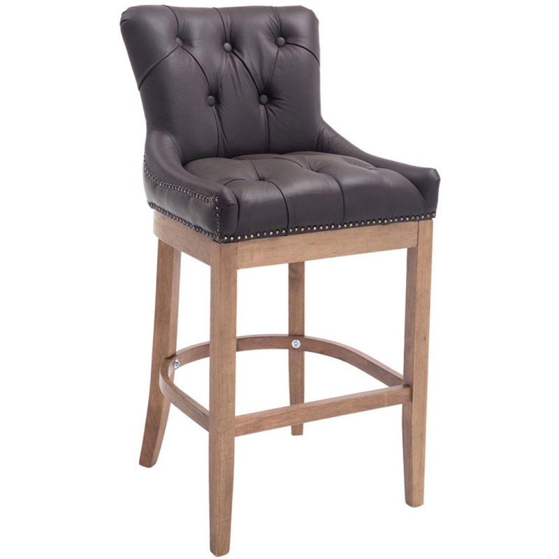 Tabouret de bar Avec dossier Ulysse en Cuir véritable Chocolat Bois de caoutchouc - 1