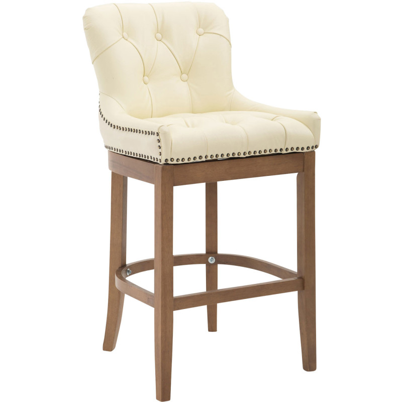 Tabouret de bar Avec dossier Ulysse en Cuir véritable Beige Bois de caoutchouc  - 1