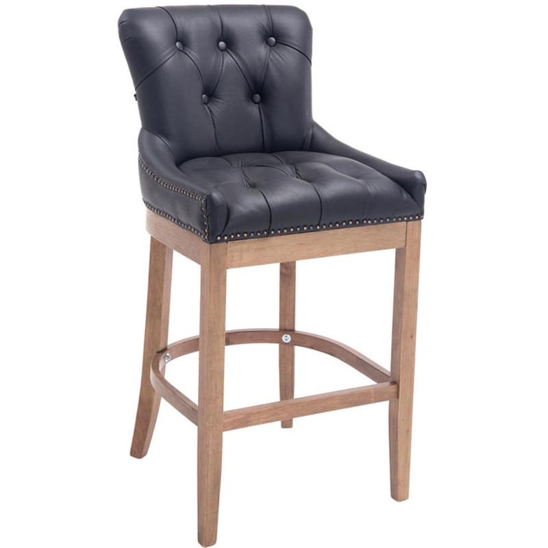 Tabouret de bar Avec dossier Ulysse en Cuir véritable Noir Bois de caoutchouc - 1