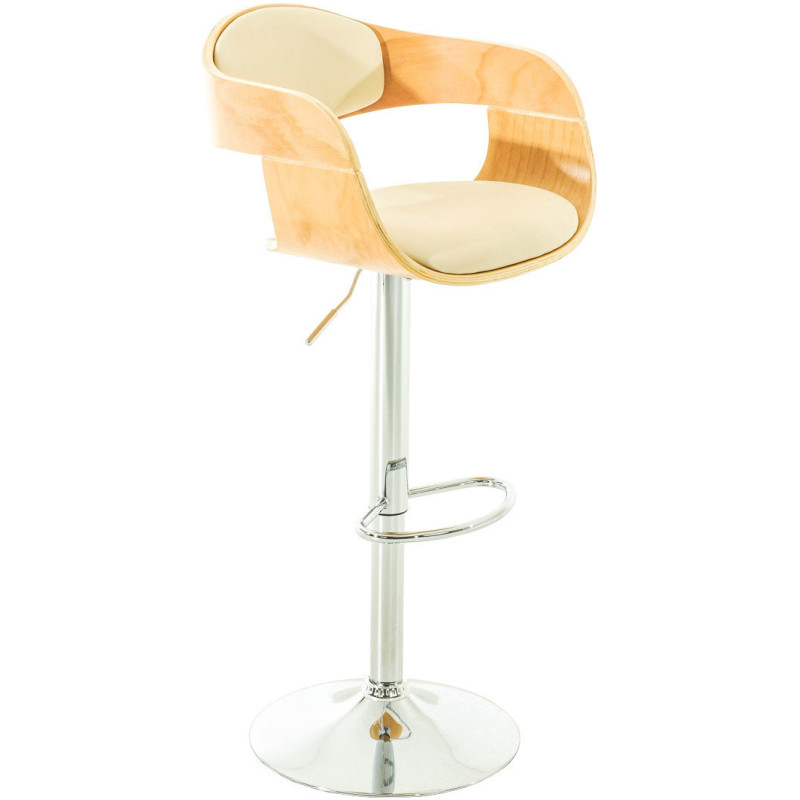 Tabouret de bar Avec accoudoirs Vadim en Bois Naturel Polyuréthane Beige Métal Chromé - 1