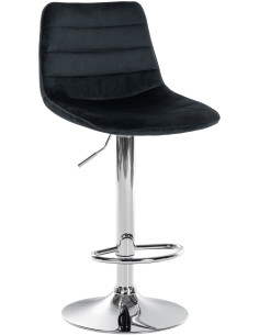 Tabouret de bar réglable pivotant en Velours Noir Métal Argenté Walter - 1