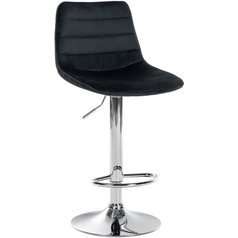 Tabouret de bar réglable pivotant en Velours Noir Métal Argenté Walter - 1