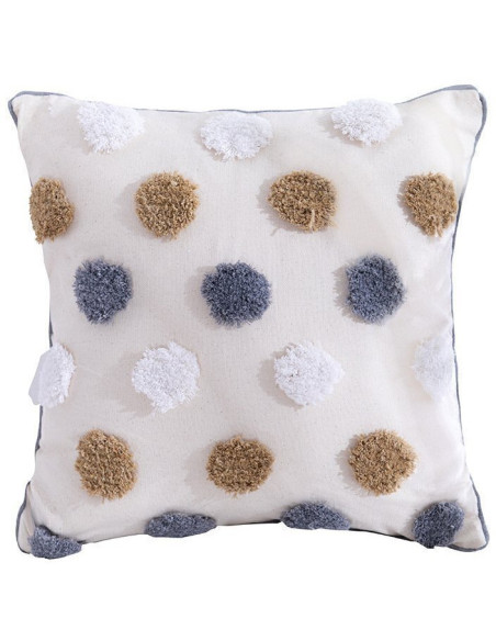 Housse de coussin Carrée 45x45 en Polyester Beige Gris Taupe Motif points Delilah  - 1