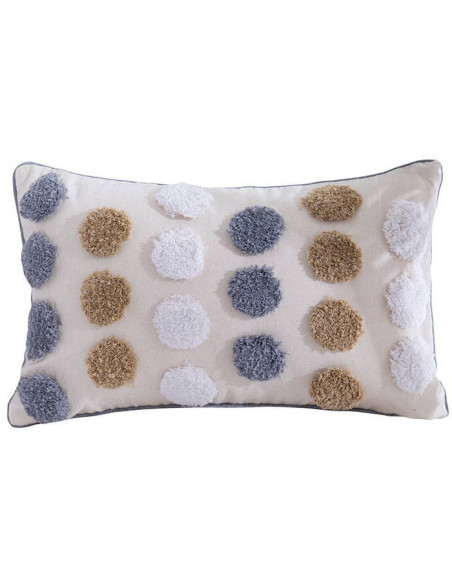 Housse de coussin Rectangulaire 50x30 en Polyester Beige Gris Taupe Motif points Delilah  - 1