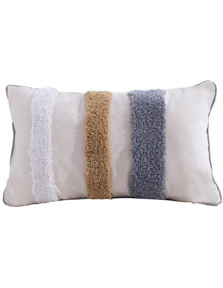 Housse de coussin Rectangulaire 50x30 en Polyester Beige Gris Taupe Motif traits Deja  - 1