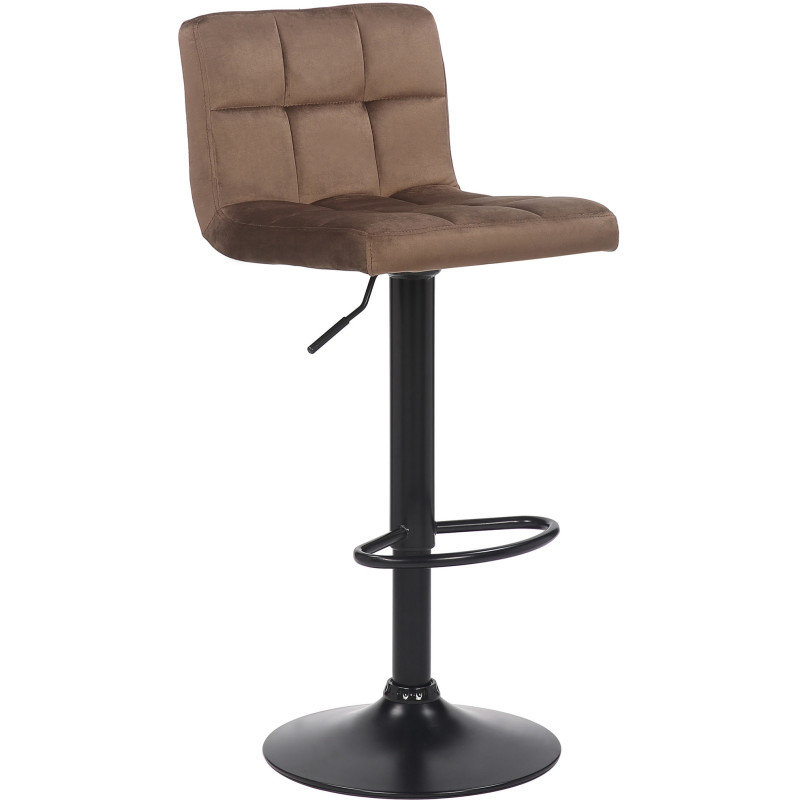 Tabouret de bar moderne matelassé en Velours Marron Métal Noir Willy - 1
