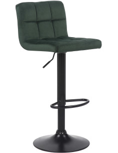 Tabouret de bar moderne matelassé en Velours Vert Métal Noir Willy - 1