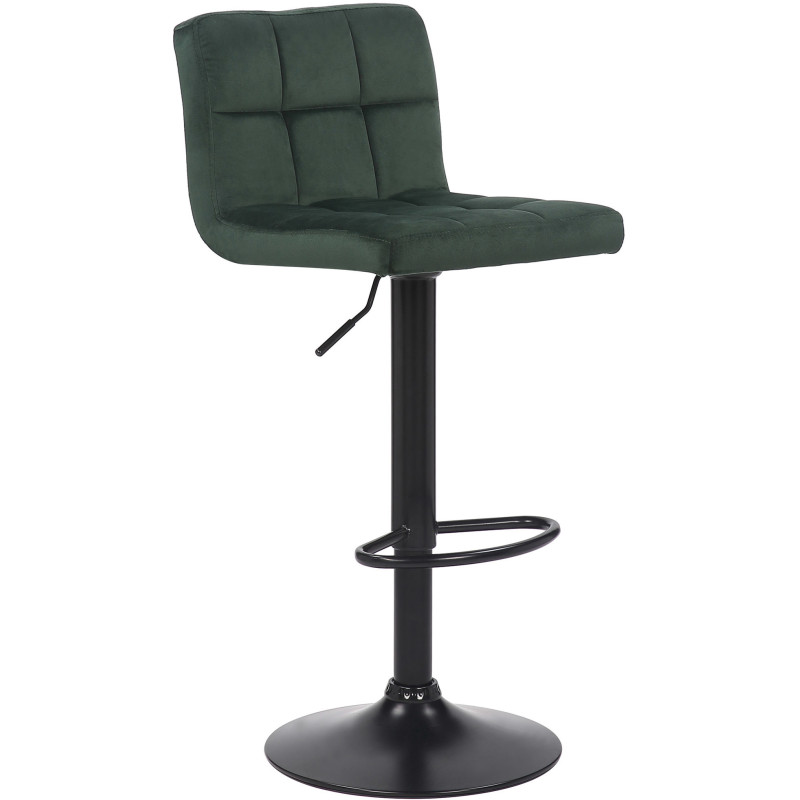 Tabouret de bar moderne matelassé en Velours Vert Métal Noir Willy - 1