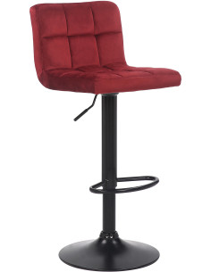Tabouret de bar moderne matelassé en Velours Rouge Métal Noir Willy - 1