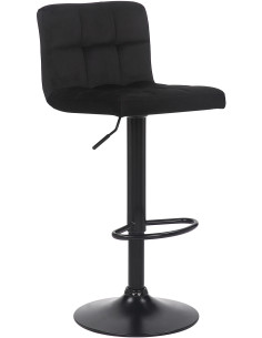 Tabouret de bar moderne matelassé en Velours NOir Métal Noir Willy - 1