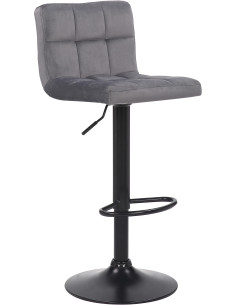 Tabouret de bar moderne matelassé en Velours Gris Métal Noir Willy - 1