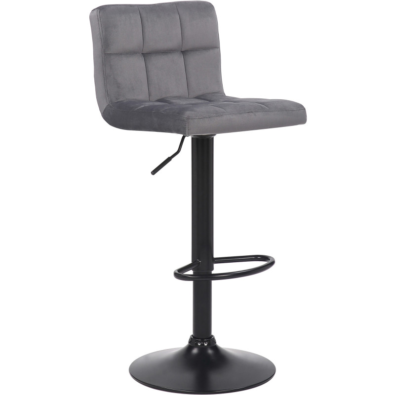 Tabouret de bar moderne matelassé en Velours Gris Métal Noir Willy - 1