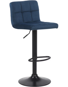 Tabouret de bar moderne matelassé en Velours Bleu Métal Noir Willy - 1
