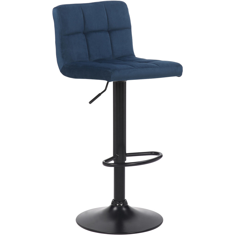 Tabouret de bar moderne matelassé en Velours Bleu Métal Noir Willy - 1