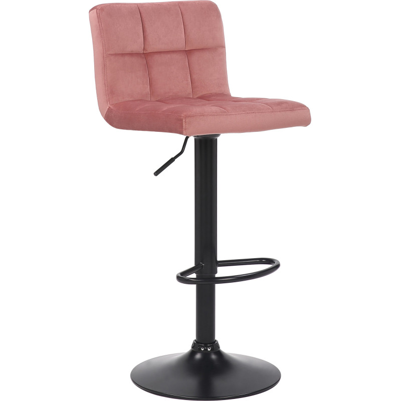 Tabouret de bar moderne matelassé en Velours Rose Métal Noir Willy - 1