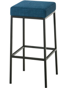 Tabouret de bar Hauteur 85 cm Yvan en Polyester Bleu Métal Noir Mat - 1