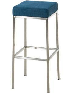 Tabouret de bar Hauteur 85 cm Yvan en Polyester Bleu Acier inoxydable Argenté Brossé mat - 1