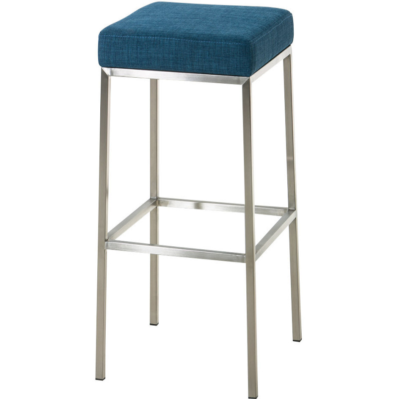 Tabouret de bar Hauteur 85 cm Yvan en Polyester Bleu Acier inoxydable Argenté Brossé mat - 1