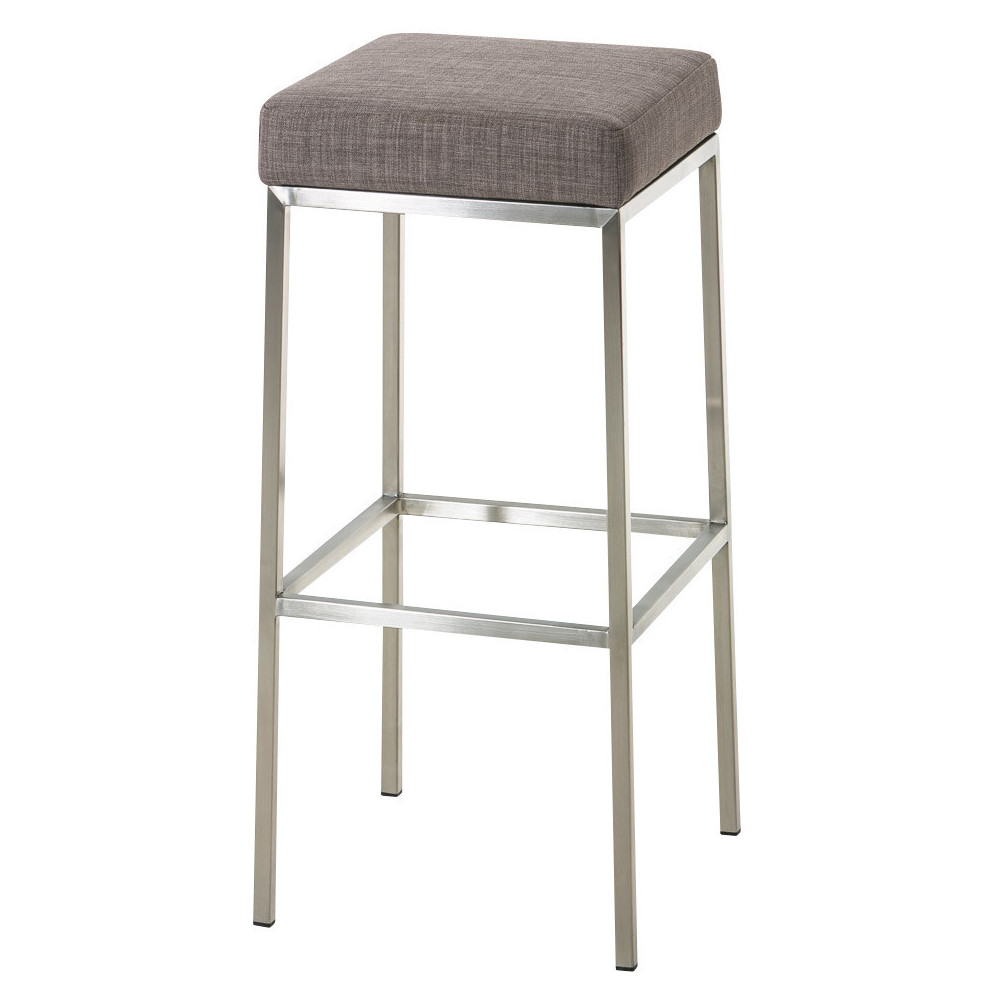 Tabouret de bar Hauteur 85 cm Yvan en Polyester Gris Acier inoxydable Argenté Brossé mat - 1
