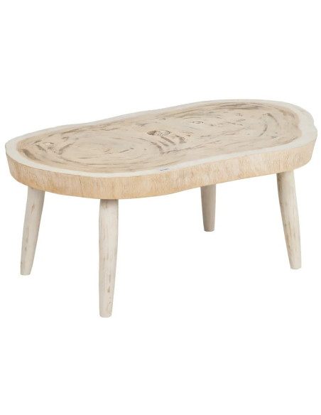 Grande Table basse originale Organique en Bois de suar Blanc crème Naturel Lugo - 1