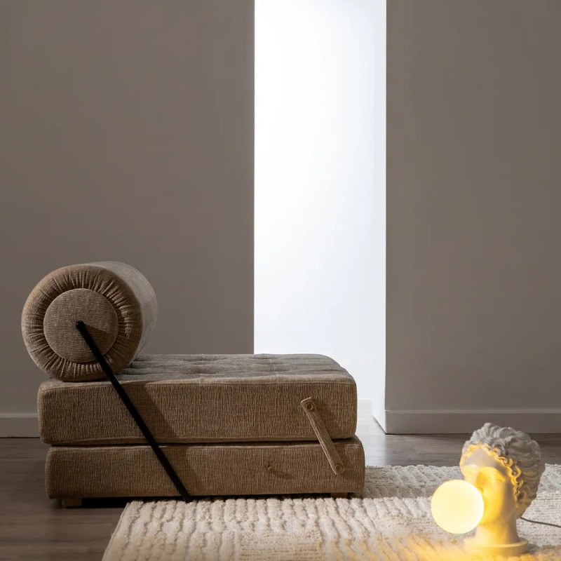 Fauteuil Chauffeuse moderne 1 place en Tissu Beige Bois Estepa - 2