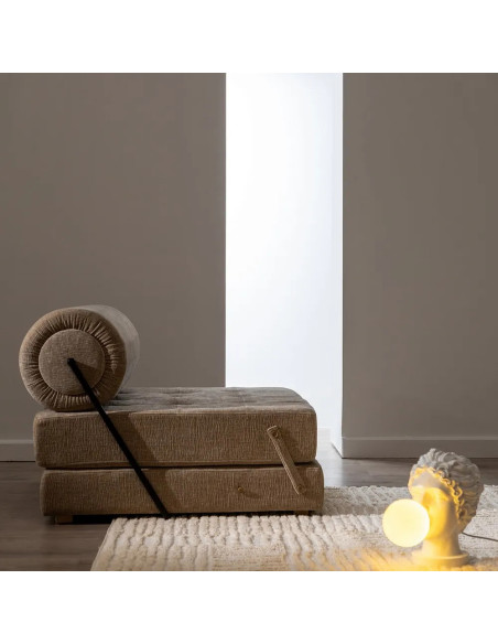 Fauteuil Chauffeuse moderne 1 place en Tissu Beige Bois Estepa - 2