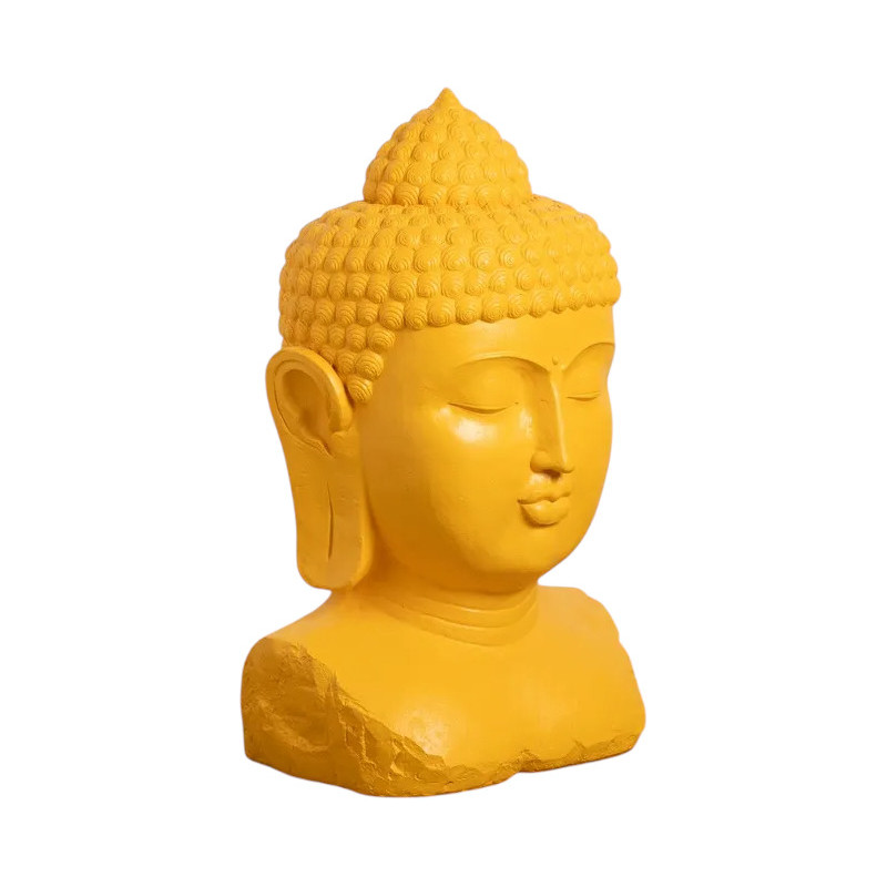 Grande Statue de jardin Tête de Bouddha Hauteur 108 cm en Résine de magnésium Jaune Alange - 1