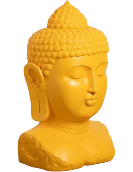 Grande Statue de jardin Tête de Bouddha Hauteur 108 cm en Résine de magnésium Jaune Alange - 1