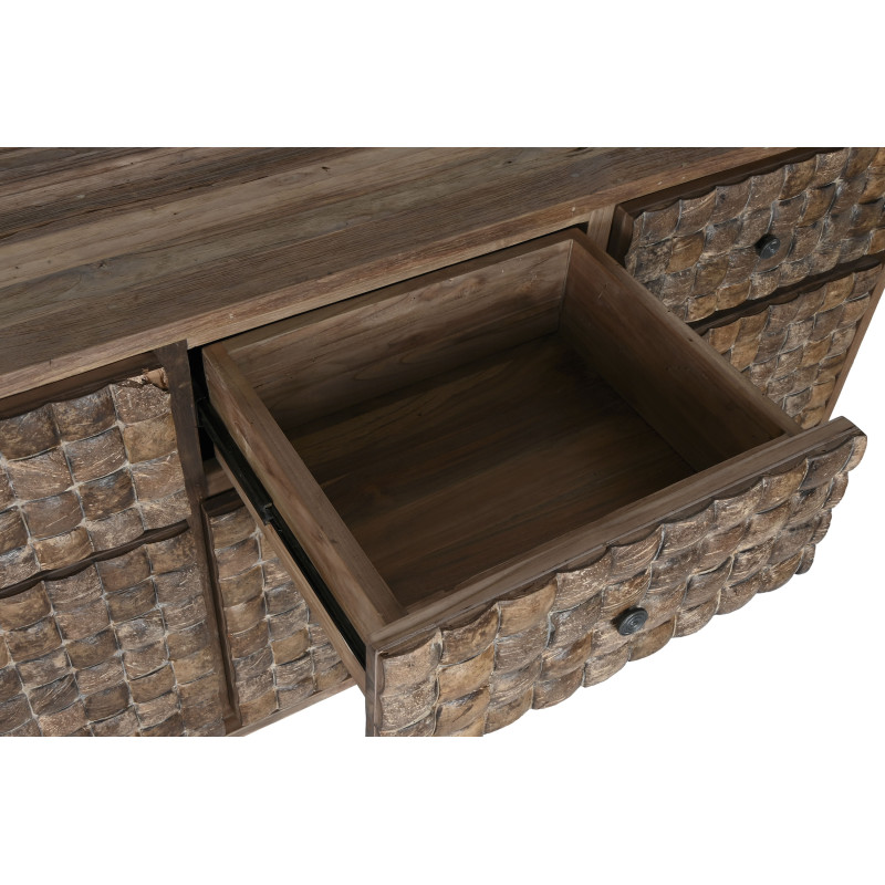 Grand Buffet original Bas 4 portes 4 tiroirs en Bois de teck recyclé Marron Noix de coco Calasparra - 8