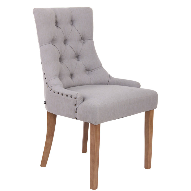 Chaise style vintage Dossier capitonné en Tissu Gris Bois Naturel Huguette - 1
