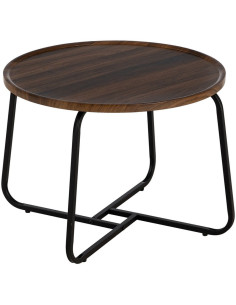 Table basse moderne Ronde en Bois Marron Métal Noir 60 cm Phaeli - 1