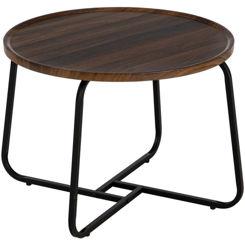 Table basse moderne Ronde en Bois Marron Métal Noir 60 cm Phaeli - 1