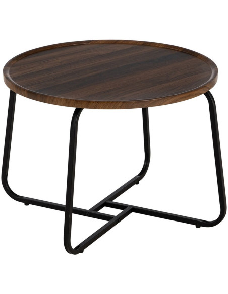 Table basse moderne Ronde en Bois Marron Métal Noir 60 cm Phaeli - 1