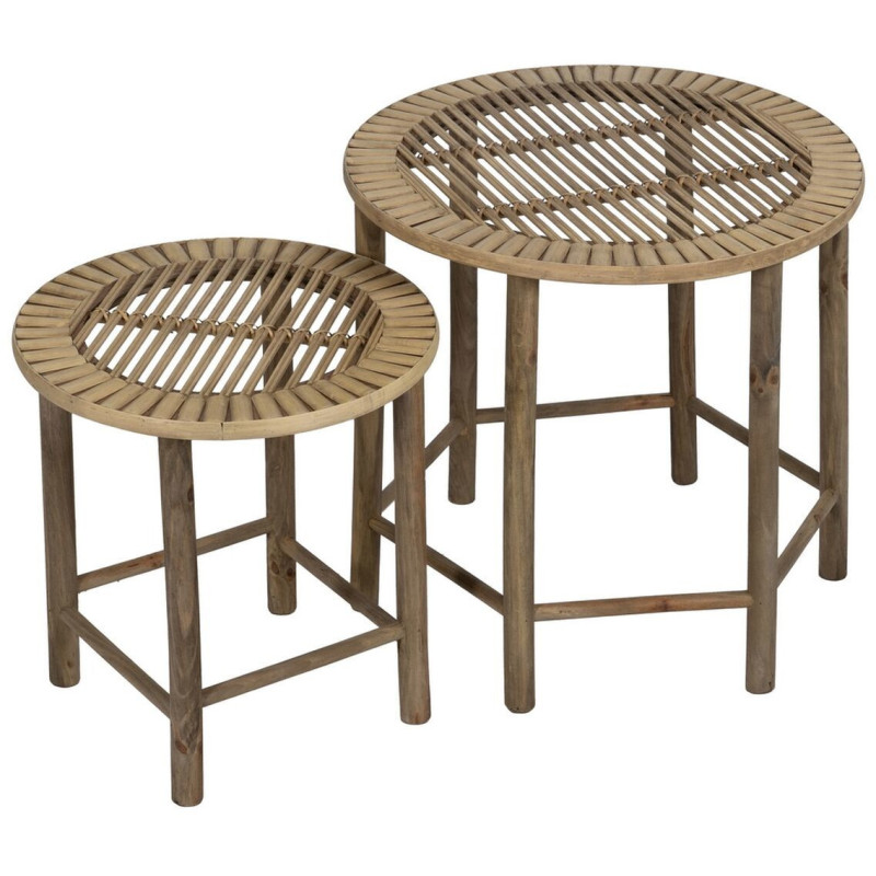Table d'appoint originale Ronde en Bambou Naturel Elynor (Lot de 2) - 1