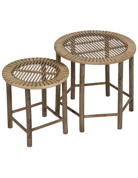 Table d'appoint originale Ronde en Bambou Naturel Elynor (Lot de 2) - 1
